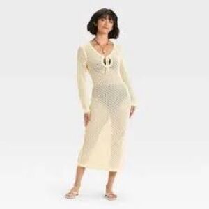 Women's Crochet-Style Long Sleeve Maxi Sweater Dress - A New Day™ Cream S